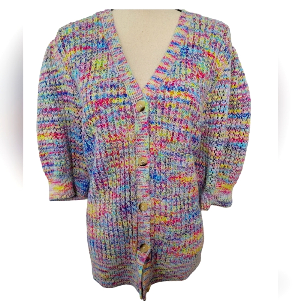 Short-sleeved Rainbow Cardigan by Design365 size 2X